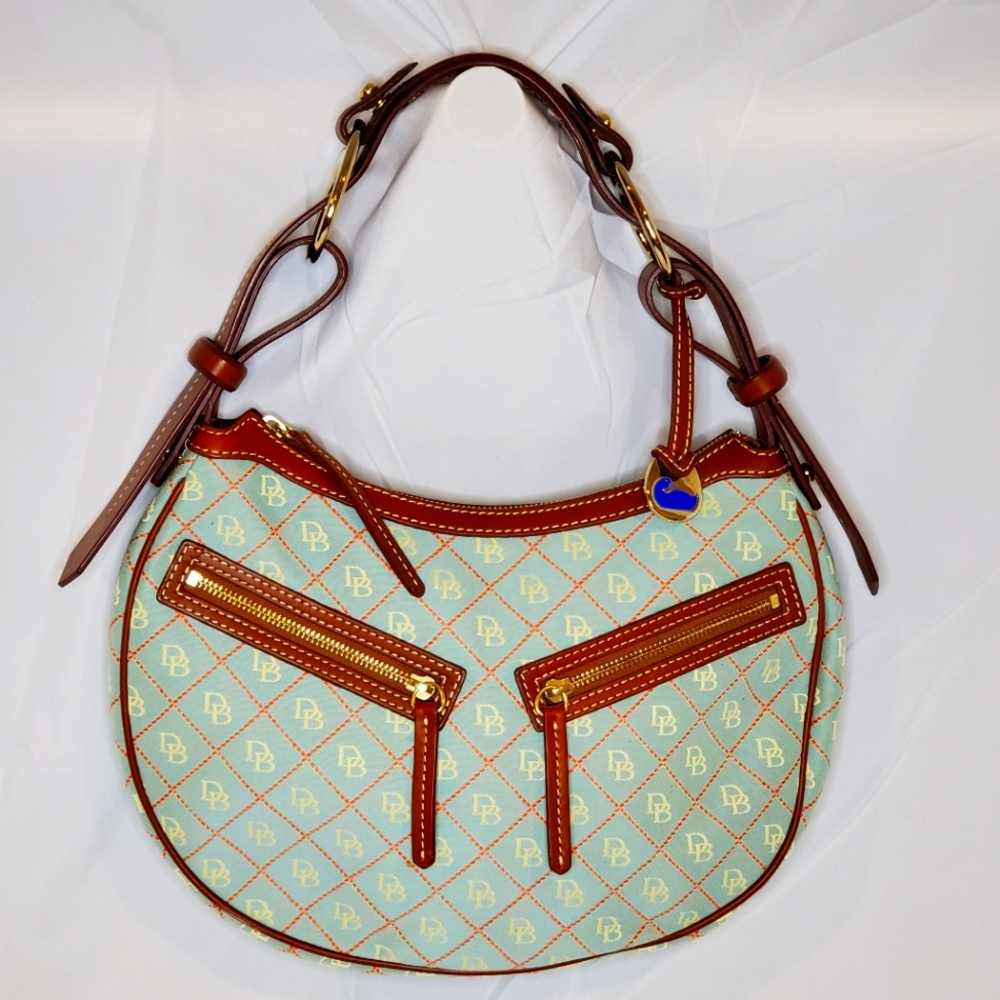 Dooney & Bourke leather and teal canvas watermelon hobo purse